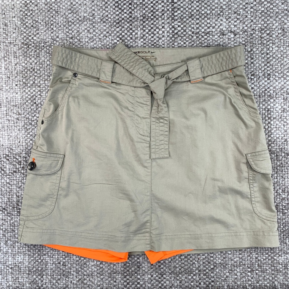 Nike Golf Sport Dri-FIT Cargo Skort Khaki Tan Orange Size 8 Belted Activewear